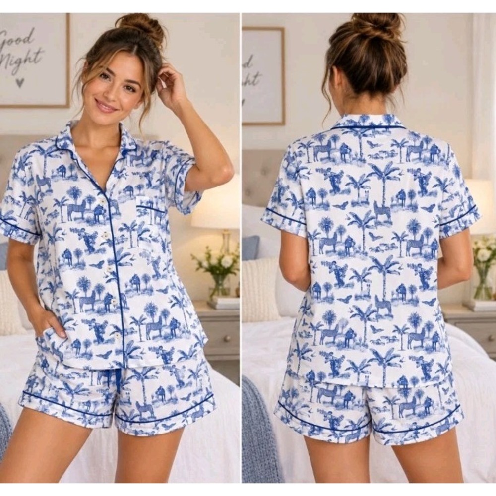 Sant and Abel Tolie Womens XS Blue Short & Top Pajama Set Organic Cotton
